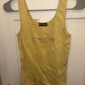 Bebe Mustard Tank Top with Rhinestone Logo